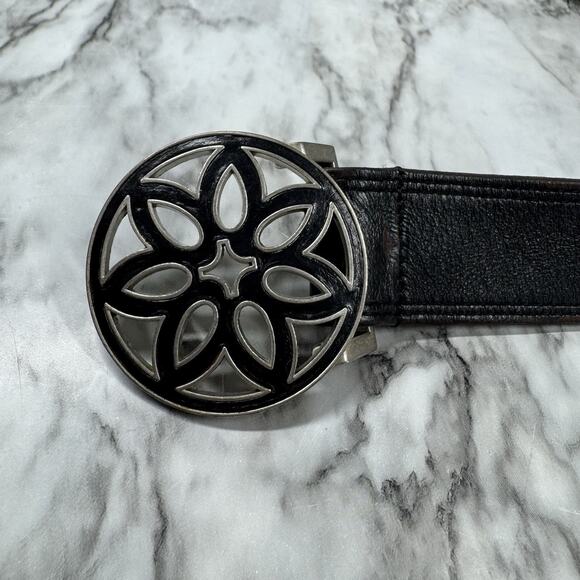 American Eagle Outfitters Leather Brown Size XL Big Metal Buckle Black Floral - Picture 5 of 10